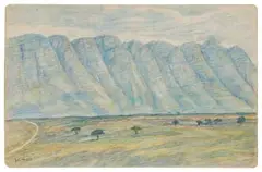 Moses Tladi, Landscape with Cliffs, coloured pencil on card