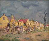 Geel Huisies, Suurbraak Dist. Swellendam by Gregoire Boonzaier, oil on board, offered Nov 2023