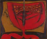 Cecil Skotnes, The Bride, carved, incised and painted wood panel