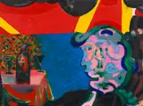 Robert Hodgins, Girl with Still Life, oil on canvas
