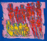 Abstract Figures by Walter Battiss, oil on canvas, offered Mar 2024
