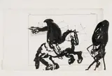 William Kentridge, Horseman, 2007, ink and collage on found paper laid down on a backing sheet