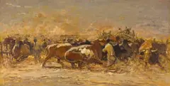 Adriaan Boshoff, Cattle Branding, oil on board