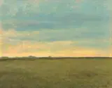 Walter Meyer, Laaste Lig oor Grasvlakte (Sunset over Grass Field), oil on canvas