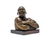 Anton van Wouw, The Laughing Basuto, bronze with a brown patina on a wooden base