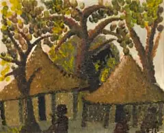Bela Sara, Katanga Village Scene, Congo, oil on board