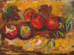 François Krige, Pomegranates, oil on canvas laid down on board