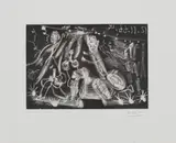 Pablo Picasso, Sous le Feux de la Rampe: “Au Viol!”, aquatint and etching on paper