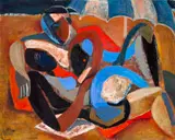 Hennie Niemann jnr, Bathers and Brolly, oil on canvas