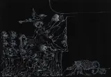 Walter Battiss, Spirits of Africa, white gouache on black paper