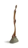Lucas Sithole, Elongated Figure, patinated wood on a painted wooden base