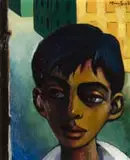 Boy in Street by Johannes Meintjes, oil on board, sold Sep 2023