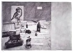 William Kentridge, Table with Sparrow, digital print on Hahnemühle etching paper