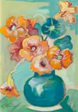 Maggie Laubser, Still Life with Flowers, pencil and watercolour on paper laid down on card