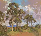 Conrad Theys, Bloekombome (Blue Gum Trees), Moorreesburg, pastel on card