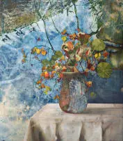 Nelia Andrag, Heaven on Earth, cyanotype, oil and embroidery on canvas