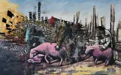 Mongezi Ncombo, Phumegusheni Lala gusha, mixed media on canvas