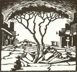 Johan Stegmann, Breëstr. Boom, linocut on paper laid down on board