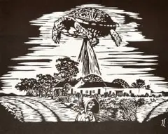Johan Stegmann, It's Besluite All The Way Down, linocut on paper