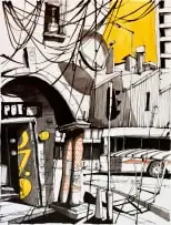 Nikhil Tricam, Cape Town City Cafe, acrylic on paper