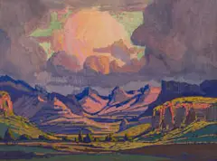 Jacobus Hendrik Pierneef, Pink Clouds, Free State, casein on paper laid down on board