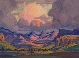 Pink Clouds, Free State by Jacobus Hendrik Pierneef, casein on paper laid down on board, sold Nov 2023