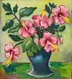 Maggie Laubser, Hibiscuses in a Vase, oil on canvas