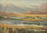 Mountain Landscape by Hugo Naude, oil on board, sold Nov 2023