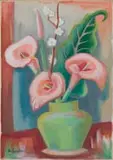 Maggie Laubser, Still Life with Arums and Blossoms, gouache on watercolour board