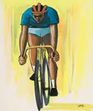 Peter Clarke, Racing Cyclist, gouache on paper