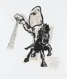 Horse, Rider and Moustache by William Kentridge, 2007, two colour lithograph and collage, sold Nov 2023