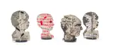 Untitled (Four Sculptural Heads) by William Kentridge, 2007, lithograph, letterpress, hand colouring and collage, on a wooden base, offered Nov 2023