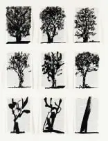 William Kentridge, Universal Archive (Nine Trees), linocut printed on pages from Shorter Oxford English Dictionary