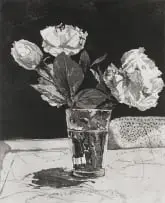 William Kentridge, Roses in Big Glass, etching and aquatint on paper