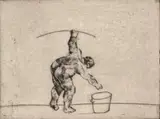 William Kentridge, Untitled (Artist Bending), etching on paper