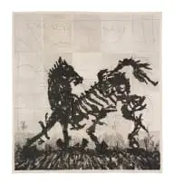 William Kentridge, Skeletal Horse, lift-ground aquatint etching on 100% hemp Phumani handmade paper, mounted on raw cotton cloth