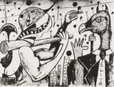 Blessing Ngobeni, Decolonizing Elite, lithograph with chine collé on paper