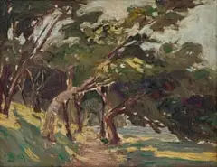 Clément Sénèque, Trees on a Windy Day, oil on board