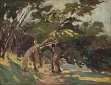 Clément Sénèque, Trees on a Windy Day, oil on board