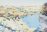 Walter Battiss, Vaal River, watercolour on paper laid down on card