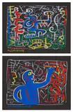 Norman Catherine, Blue Figures, two, gouache on paper
