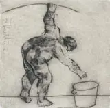 William Kentridge, Untitled (Artist Bending), from The HMV Set, etching on paper