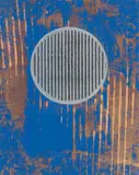 Dirk Meerkotter, Silver Sphere on Blue, colour screenprint on paper