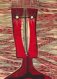 Abstract Figure with Square Head by Cecil Skotnes, colour woodcut on paper, sold Oct 2023
