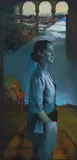 Standing Woman in Blue by Mari Vermeulen-Breedt, oil on canvas, offered Oct 2023