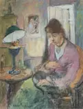 Alexander Rose-Innes, Seated Woman with Cat, pastel on paper