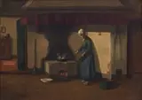 Woman Cooking by Hendrikus Johannes Franciscus van Langen, oil on canvas, sold Oct 2023