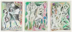 Armando Baldinelli, Nude Scenes, three, gouache on paper