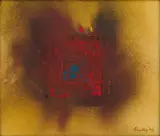 Larry Scully, Red and Blue Square, oil on canvas laid down on board