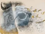 Jo Smail, Abstract in Black and Gold, mixed media on paper
